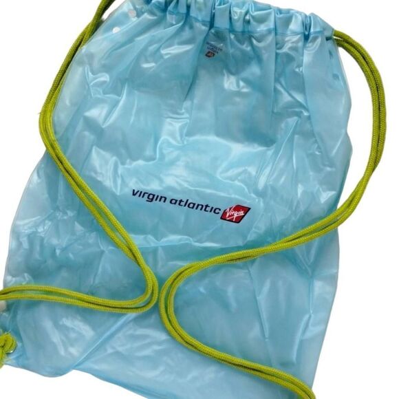 Vtg‎ Virgin Atlantic Amenity Bag FIRST CLASS Blue Vinyl Yellow String - Picture 1 of 5